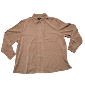 Notations Beige Blouse Boss lady Secretary Shirt Ornate Cuff Buttons Pleated 18W